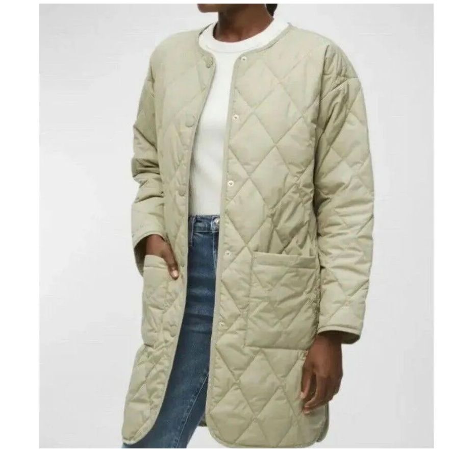 Quilted Knee Length Jacket Plus Size 1x Light Olive Snaps Nwt Lightweight